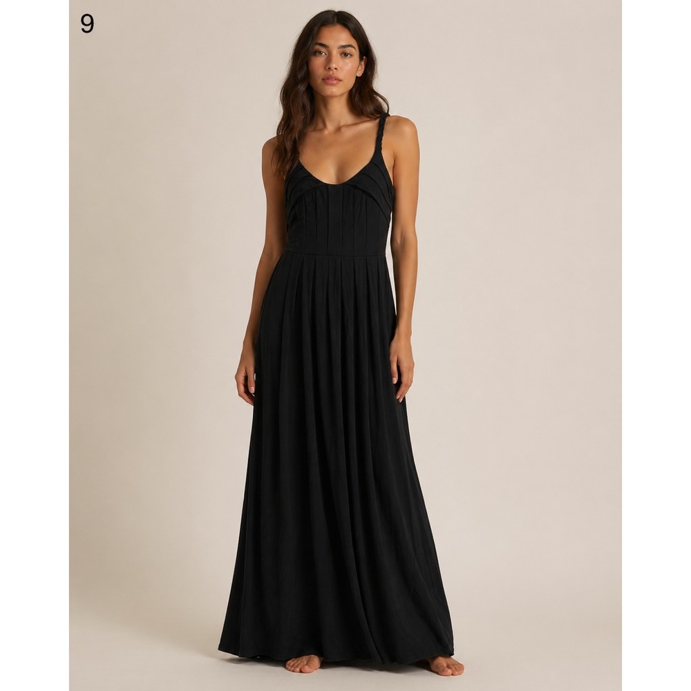 Banana Republic Maxi Dress Womens Small Stretch Black Rayon Lyocell Rope Straps